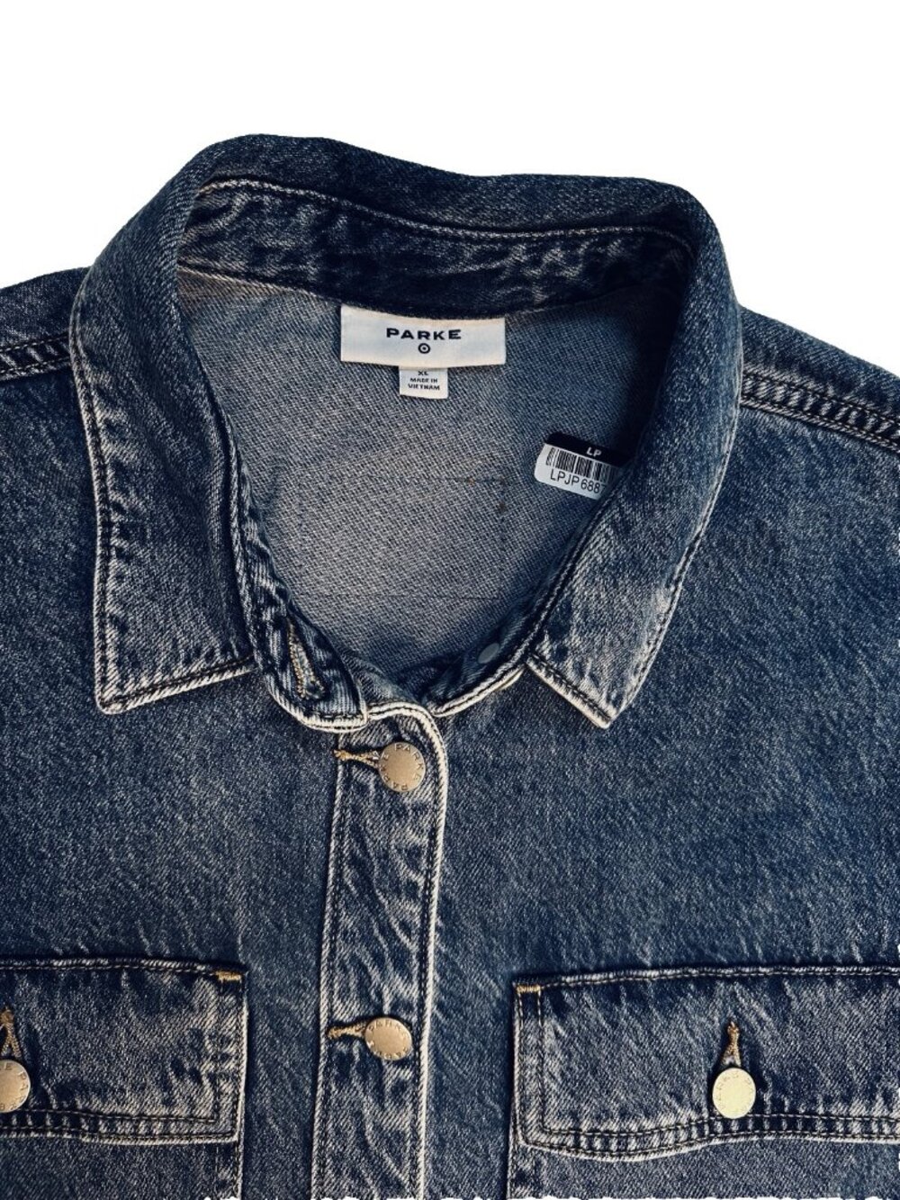 Parke Target Denim Shacket Shirt Jacket Dark Wash Oversized Button Front Sz XL - Picture 3 of 16